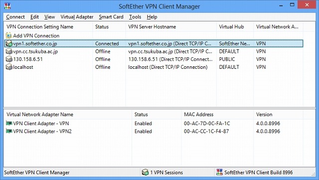 SoftEther VPN Client Manager Main Window
