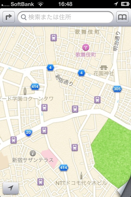 アップル iOS 旧バージョン Maps、東京・新宿駅付近