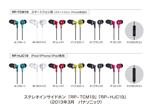 スマートフォン用マイク付きリモコンを搭載したステレオイヤホン「RP-HJC19」「RP-TCM19」