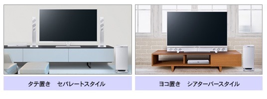 分割してテレビの両サイドに縦置き/分割せずにテレビの下に横置きしたイメージ