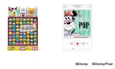 3マッチパズルゲームアプリ「Disney Toy Rush（仮）」（左）やオリジナルの音楽プレイヤー「Disney Music Player（仮）」（右）の表示例