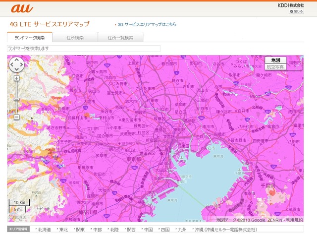 関東圏の4G LTEサービスエリアマップ（イメージ）