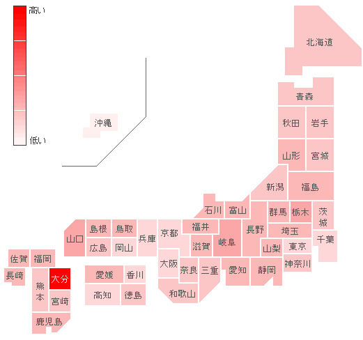 AKB48総選挙時の都道府県別検索率
