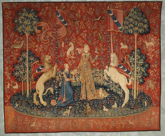 タピスリー《貴婦人と一角獣「味覚」》 （部分）1500年頃　羊毛、絹フランス国立クリュニー中世美術館所蔵
