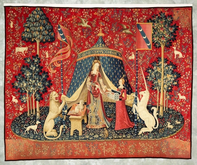 タピスリー《貴婦人と一角獣「我が唯一の望み」》 （部分）1500年頃　羊毛、絹フランス国立クリュニー中世美術館所蔵