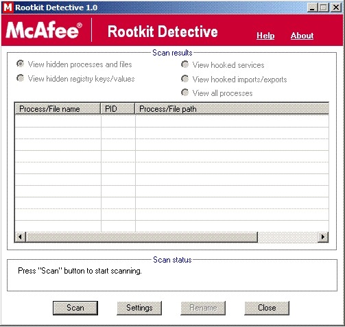 Rootkit Detectiveのサンプル画面