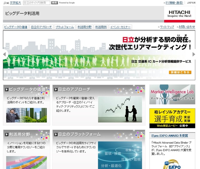 日立のビッグデータ利活用に関するWebサイト