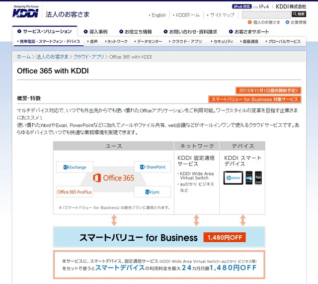 「Office 365 with KDDI」紹介ページ