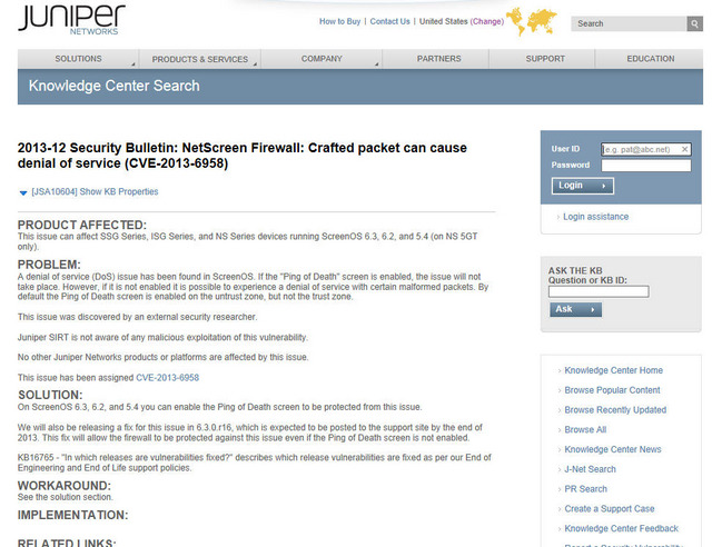 Juniper Networksによる脆弱性情報