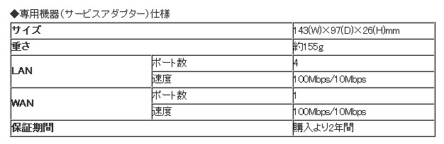 専用機器（サービスアダプター）仕様