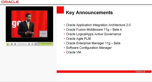 配信されているオラクル社長チャールズ・フィリップス氏の基調講演のようす