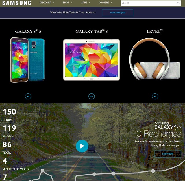 Samsung（US）ウェブサイト