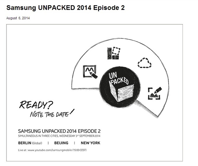 サムスンのプレスイベント「Samsung UNPACKED 2014 Episode 2」告知ページ