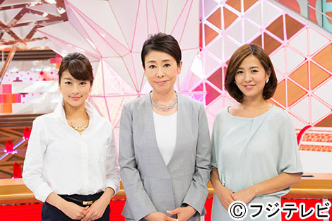 フジテレビ『スーパーニュース』写真左から、生野陽子アナウンサー・安藤優子キャスター・椿原慶子アナウンサー