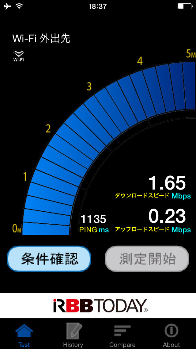 RBBスピードテストでは、下り1.65Mbpsほど。衛星通信にしては十分な速度であろう。