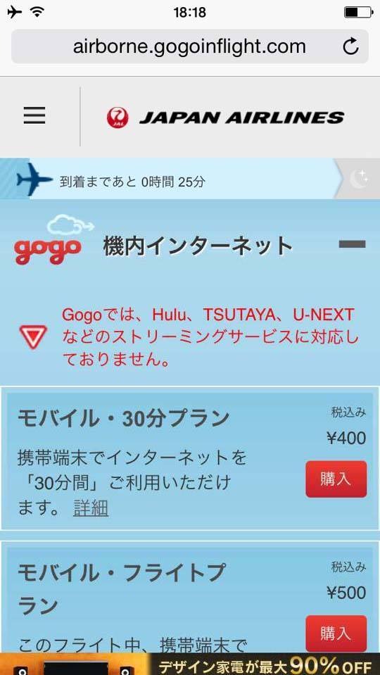 「30分プラン」またはつなぎ放題となる「フライトプラン」を選択できる。