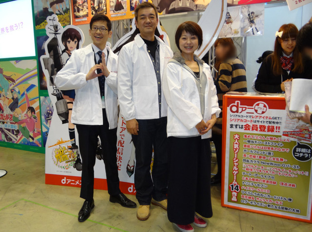 dアニメストアを担当するNTTドコモの柳瀬一樹氏（左）、田中伸明氏（中央）、宮原さおり氏（右）