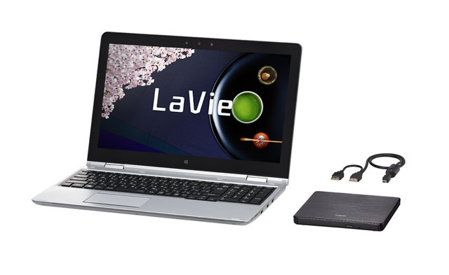 15.6型で液晶が360度回転する「LaVie Hybrid Advance」。USB接続のBDXL対応ブルーレイディスクドライブが同梱される