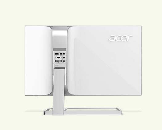 オリジナル音響技術「Acer True Harmony テクノロジー」に対応したステレオスピーカーを内蔵。を搭載。端子類は背面支持部に集中的に配置されている（画像は同社webより）。