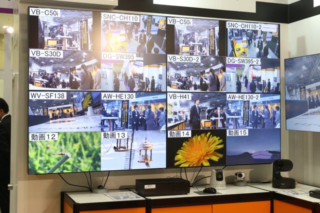 セキュリティショー2015に出展していたハイテクインターのブース。IPカメラメーカー各社に対応したマルチデコーダシステム「MDS」を4K環境でデモ展示していた《撮影：編集部》