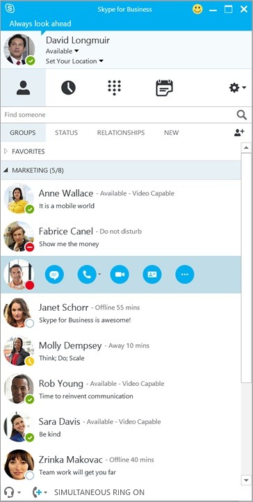 Skype for Business画面イメージ（モバイル）