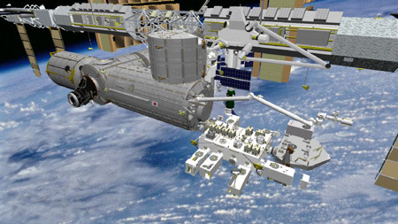 ISSに取り付けられる「きぼう」のイメージ映像