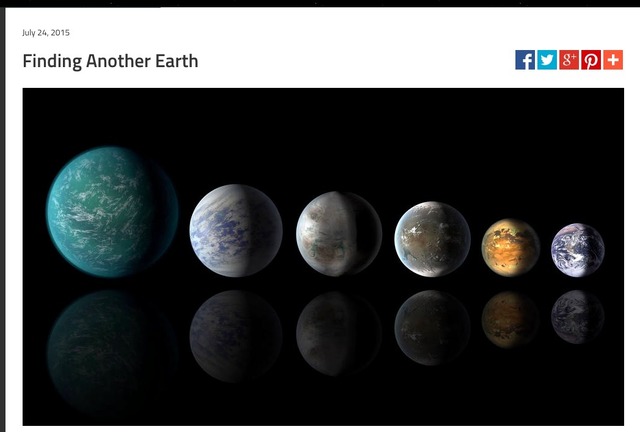 左から3番目が今回新たに発見された新惑星「ケプラー452b」（NASAのウェブサイトのキャプチャ）