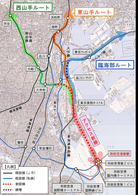 JR東日本の「羽田空港アクセス新線」計画ルート。京浜島をかすめる