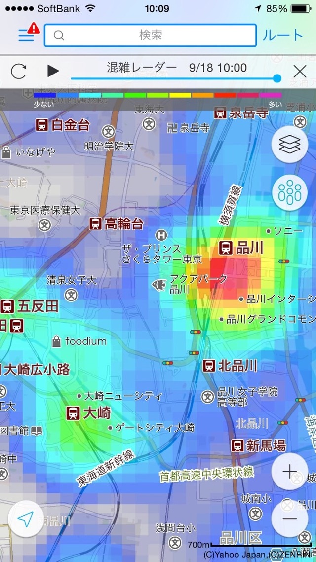 ヒートマップの例（品川駅周辺）