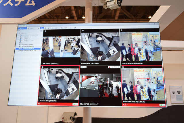 映像管理ソフトウェア「Avigilon Control Center」では、1つの画面に最大64箇所まで映像を表示して監視や解析が可能（撮影：防犯システム取材班）