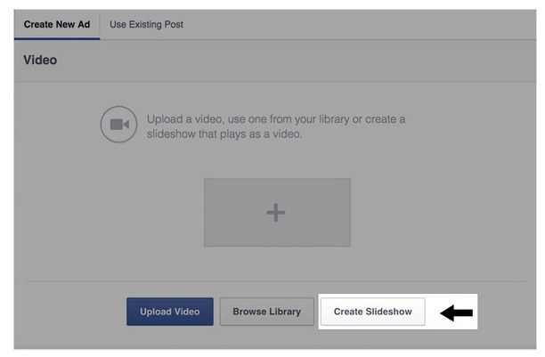 動画広告の作成画面に、「スライドショー」の作成ボタンが追加されるようになる