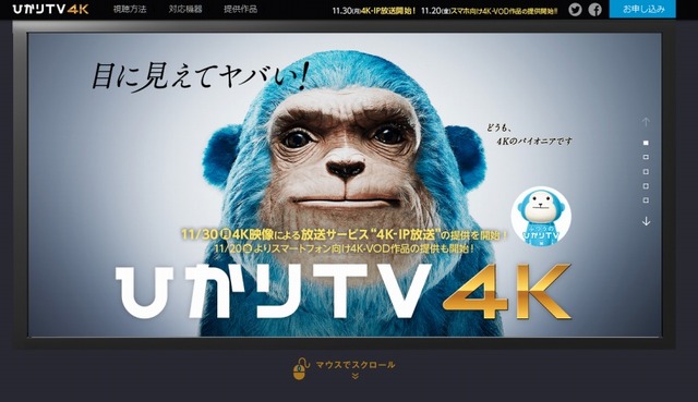 「ひかりTV4K」サイト