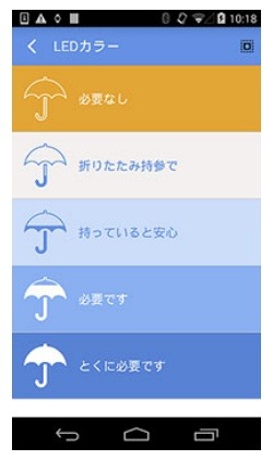 Umbrella stand LEDの色説明画面