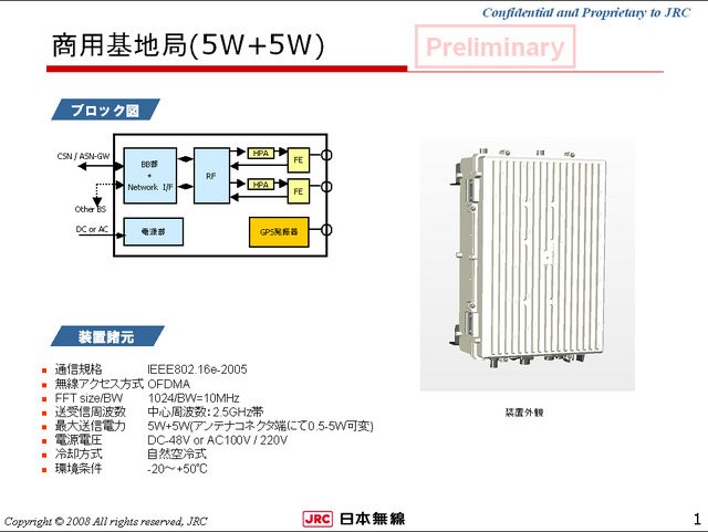 日本無線の地域WiMAX基地局装置「NTF-302」（日本無線 提供）