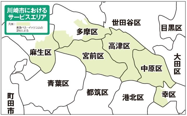 川崎市内における同サービスの提供エリア（画像はプレスリリースより）