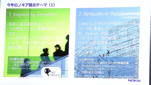 4つの展示テーマを設定。「Inspired by innovation」「Networks in the cloud era」の説明