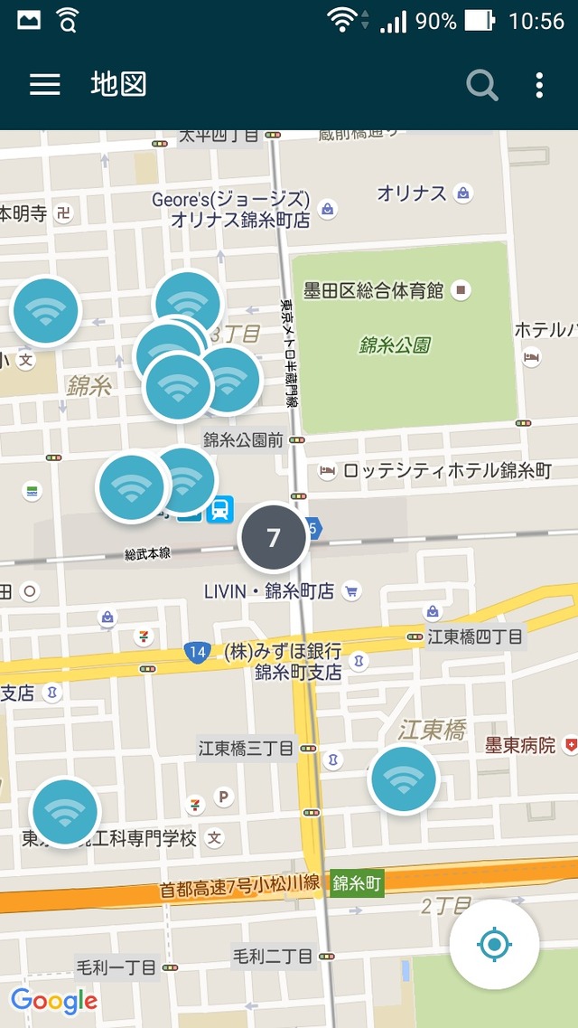公共Wi-Fiの位置を、地図上で確認可能