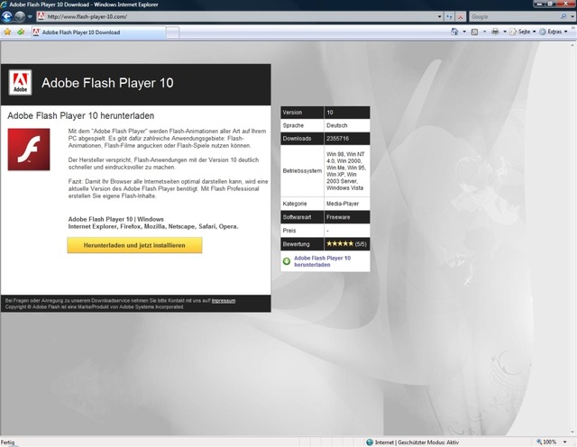 ニセのFlash Player 10のページ