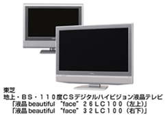 　東芝は25日、地上・BS・110度CSデジタルハイビジョン液晶テレビ「液晶 beautiful “face” 37LC100」など4機種を、3月上旬から順次発売する。