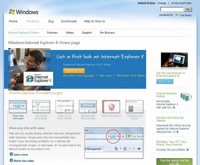 「Internet Explorer 8」公式サイト（www.microsoft.com/ie8）
