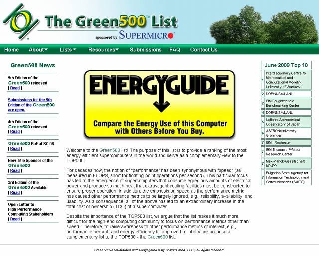 Green500.orgサイト（画像）