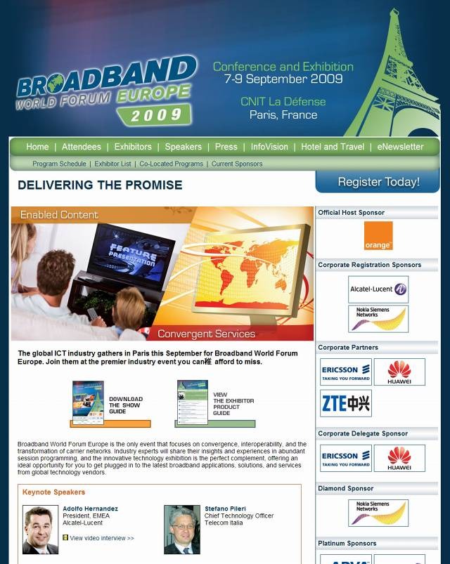 「Broadband World Forum Europe 2009」サイト（画像）