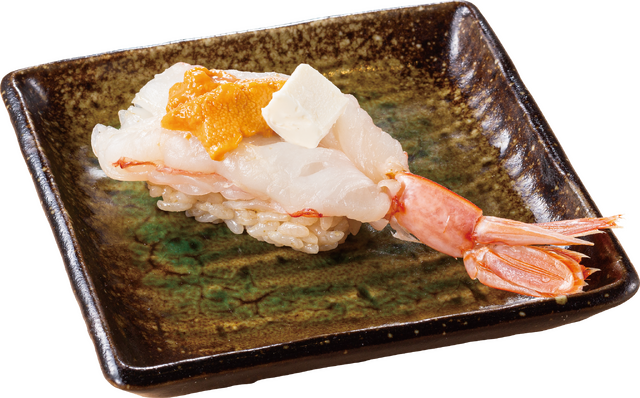 塩雲丹と赤海老、さらにクリームチーズ。