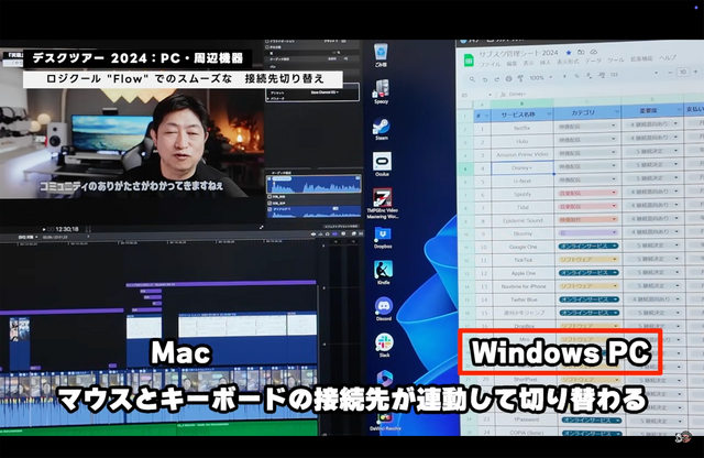 キーボードでCtrlを押しながらマウスポインタを移動。分割表示された画面の境界を乗り越えることで、接続先PCを切り替えられる。