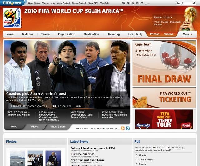 FIFA 2010ワールドカップサイト（画像）