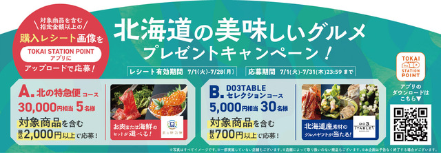TOKAI STATION POINTアプリから応募!指定金額以上のご購入で豪華北海道グルメ詰め合わせが当たるキャンペーンも開催