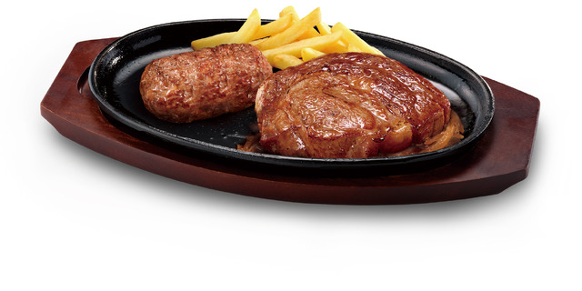 ブロンコおじさんのこだわり炭焼きがんこハンバーグ&炭焼きオーシャンビーフリブロースステーキ価格：300g　3,180円（税込3,498円）