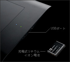 USBポートとバッテリ