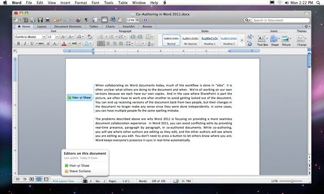 現段階で公開された「Office for Mac 2011」のイメージ