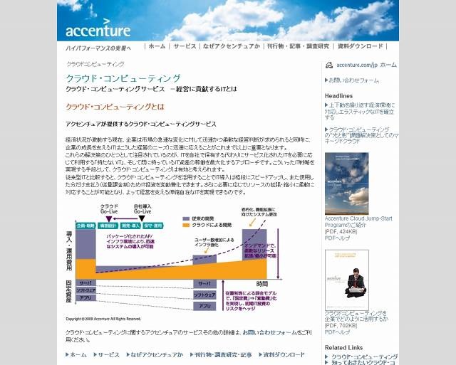 「アクセンチュア」クラウドコンピューティング紹介サイト（画像）